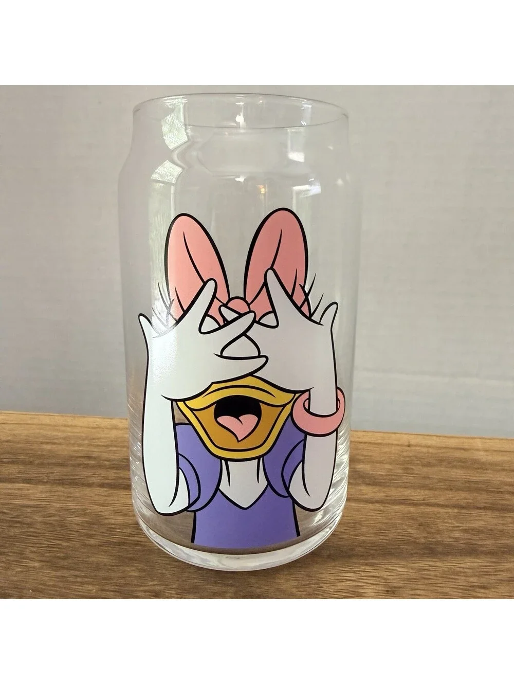 JoyJolt Disney Daisy Duck Peek A Boo 16 oz Can Glass Tumbler Drinking Glass